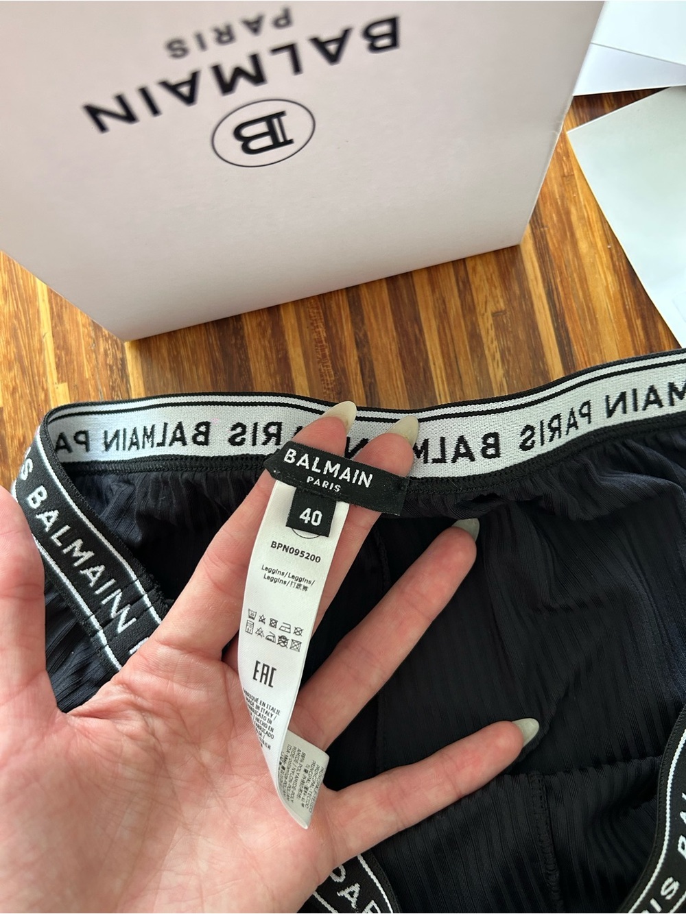 Balmain Black Logo Waistband Ribbed Leggings